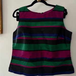 Talbots Black Multicolor Striped Silk Sleeveless Boat Neck Sheath Blouse
